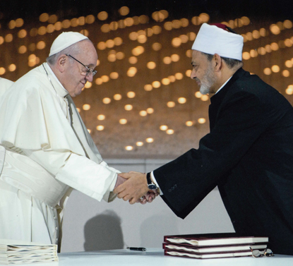 Pope Francis and Grand Imam of Al-Azhar Ahmed Al-Tayeb receive trophies for Zayed award for human fraternity