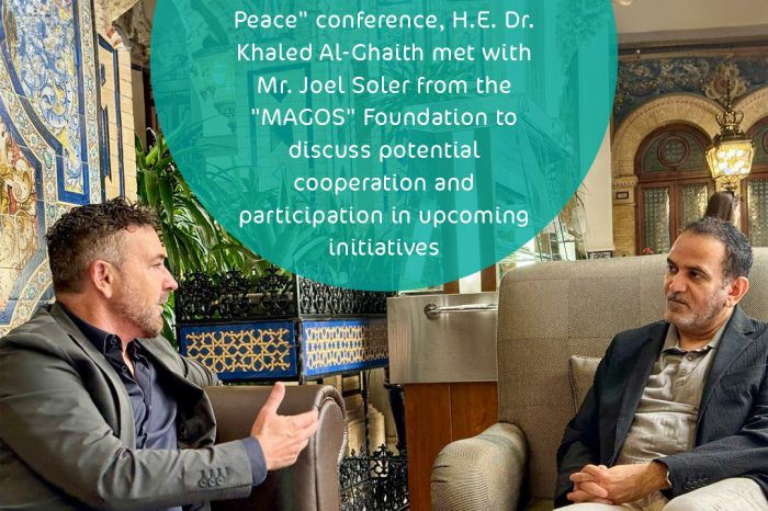 On the sidelines of the “Role of Religious Leaders in Promoting Tolerance and Peace” conference, H.E. Dr. Khaled Al-Ghaith met with Mr. Joel Soler from the “MAGOS” Foundation to discuss potential cooperation and participation in upcoming initiatives.