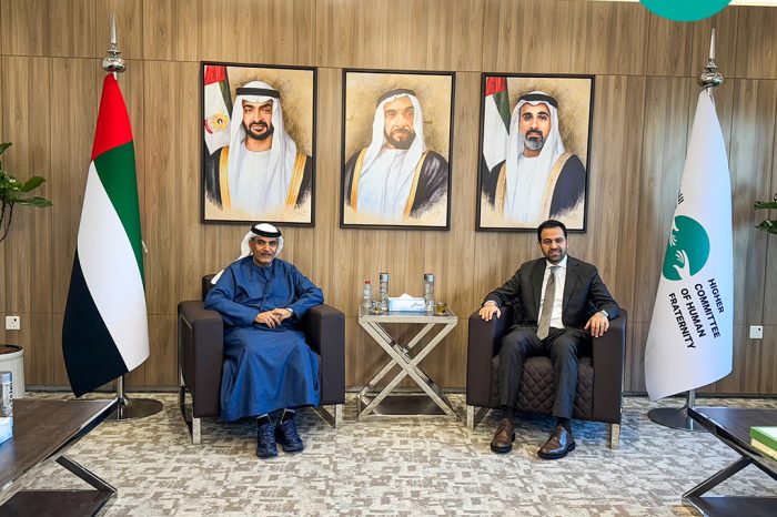 The Secretary-General of the Higher Committee of Human Fraternity meets with the Secretary-General of the Muslim Council of Elders at the headquarters of the Higher Committee of Human Fraternity in Abu Dhabi